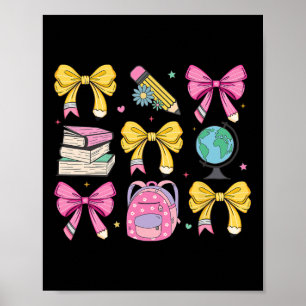 Poster Femme Coquette Rubans à nœud rose Crayon Enseignan