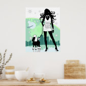 Poster Femme couronnée de succès dans la ville marchant c (Cuisine)