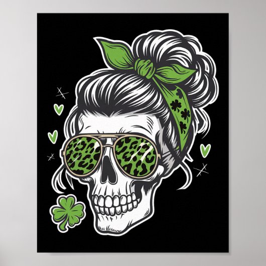 Poster Femme Crâne St. Patrick Jour Messy Bun  (Devant)