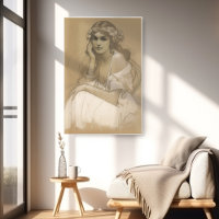 Femme crayon blanc Crayon Portrait Étude Mucha