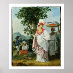 Poster Femme créole antillaise avec son serveuse noire, c