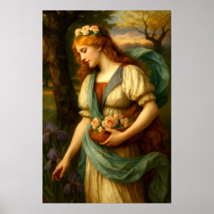 Poster Femme cueillant des fleurs