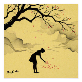 Poster Femme cueillant des pétales Silhouette minimaliste