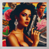 Poster Femme d'action Rétrowave (Devant)