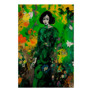 Poster femme dans le champ coloré