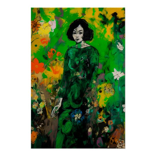 Poster femme dans le champ coloré (Devant)