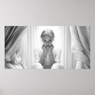 Poster Femme dans un studio avec le visage dans les mains