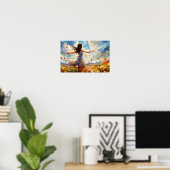 Poster Femme Dansant Joyeusement Dans Un Champ De Fleurs  (Bureau à domicile)
