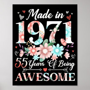 Poster femme de 55 ans née en 1971 fleur 55e anniversaire