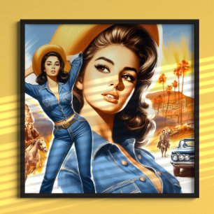 Poster Femme de campagne en jeans vintage