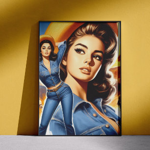 Poster Femme de campagne en jeans vintage