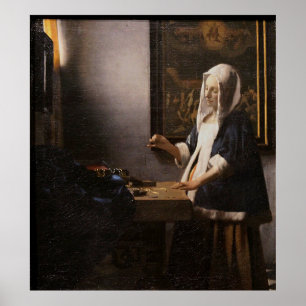 Poster Femme de Johannes Vermeer tenant un équilibre