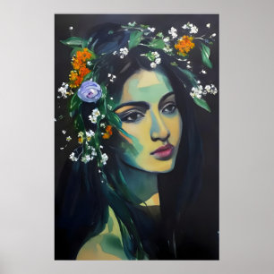 Poster Femme de la lune de plantes face