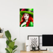 Poster Femme de la Saint-Patricks dans le Tophat Vert (Bureau à domicile)