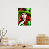 Poster Femme de la Saint-Patricks dans le Tophat Vert (Cuisine)