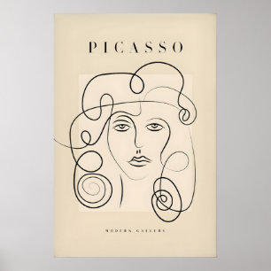 Poster Femme de Picasso Cheveux Bouclés Ligne Art Abstrai