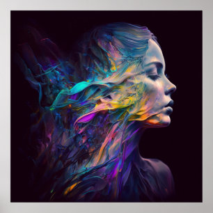 Poster Femme de profil avec tourbillons de sarcelle et de