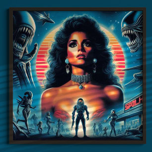Poster Femme de science-fiction Retrowave des années 80