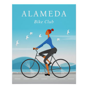 Poster Femme de sport cycliste vélo fille bord de mer