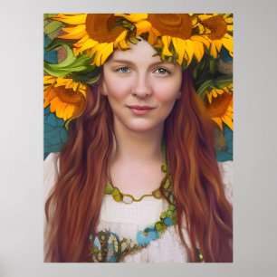 Poster Femme de tournesol