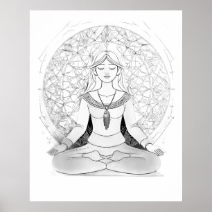 Poster Femme de yoga en position lotus