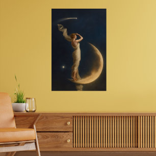 Poster Femme debout sur un croissant de lune