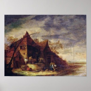 Poster Femme devant un chalet