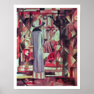Poster Femme devant une grande fenêtre lumineuse