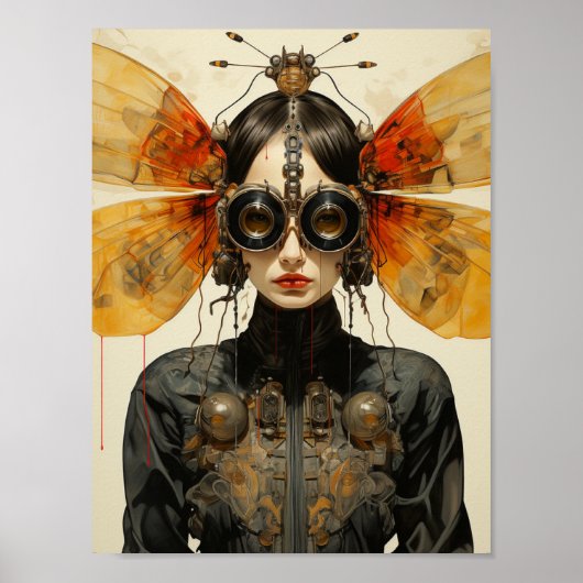 Poster Femme d'insectes scifi Steampunk (Devant)