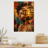 Poster Femme Double Exposition Coucher de Soleil Savane A (Cuisine)