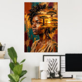 Poster Femme Double Exposition Coucher de Soleil Savane A (Bureau à domicile)