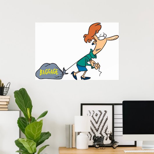 Poster Femme drôle transportant des bagages émotionnels