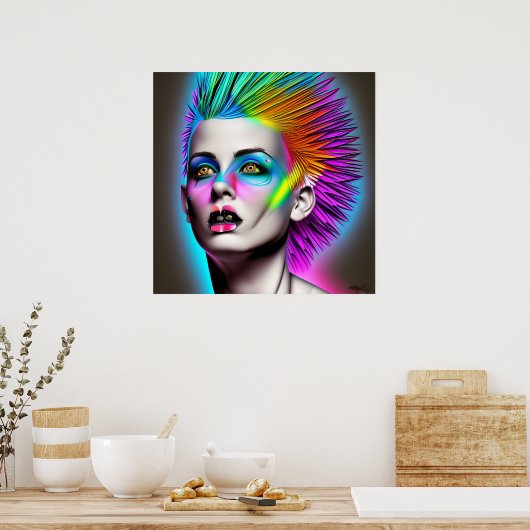 Poster Femme dystopique avec Rainbow Mohawk Ai Art (Cuisine)