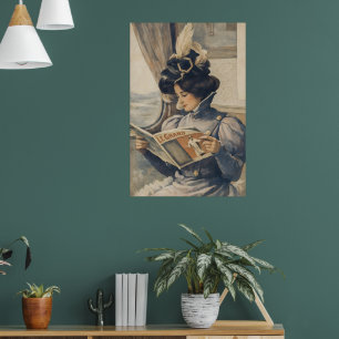 Poster Femme Édouardienne lisant dans un train, époque an