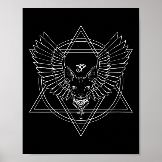 Poster Femme Égyptienne Horus Oeil Et Chat Avec Ailes V-n (Devant)