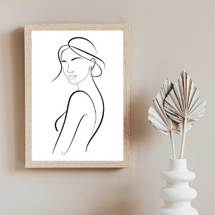 Poster Femme élégante avec chapeau minimaliste en ligne a