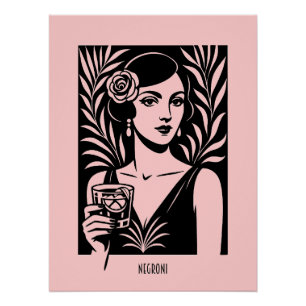 Poster Femme Élégante avec Negroni – Cocktail Rétro