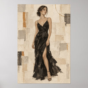 Poster Femme Élégante en Robe de Soirée Noire Abstrait su