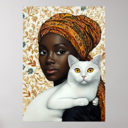Poster Femme élégante et chat (Devant)