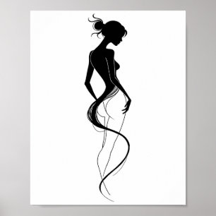 Poster Femme Élégante Silhouette Art de Ligne Abstrait No