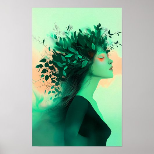 Poster Femme émeraude botanique imprimée (Devant)