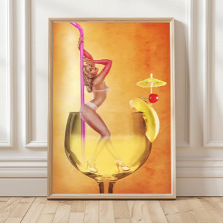 Poster Femme en bikini à l'intérieur d'un verre à cocktai