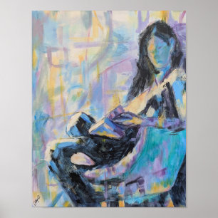 Poster Femme en chaise Lecture peinture