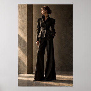 Poster Femme en costume noir sculptural - Mur de mode ens