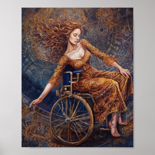 Poster Femme en fauteuil roulant dansant joyeuse (Devant)
