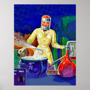 Poster Femme en laboratoire, fantasy vintage