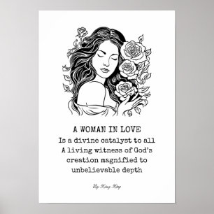 Poster Femme en Love Poème, Noir et Blanc avec rose