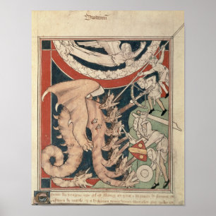 Poster Femme en nuage au-dessus du combat de cinq hommes