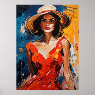 Poster Femme en robe de cocktail rouge