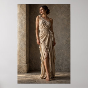 Poster Femme en robe drapée ivoire Mur intérieur ensoleil